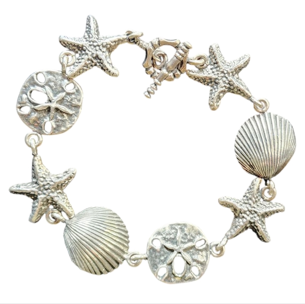 Sterling Silver Toggle Bracelet Seashell Starfish… - image 4